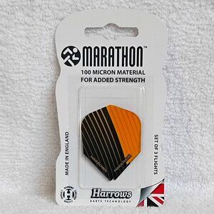 Sealed Set of 3 Orange/Black Harrows Marathon 100 Micron Dart Flights BNIP!!